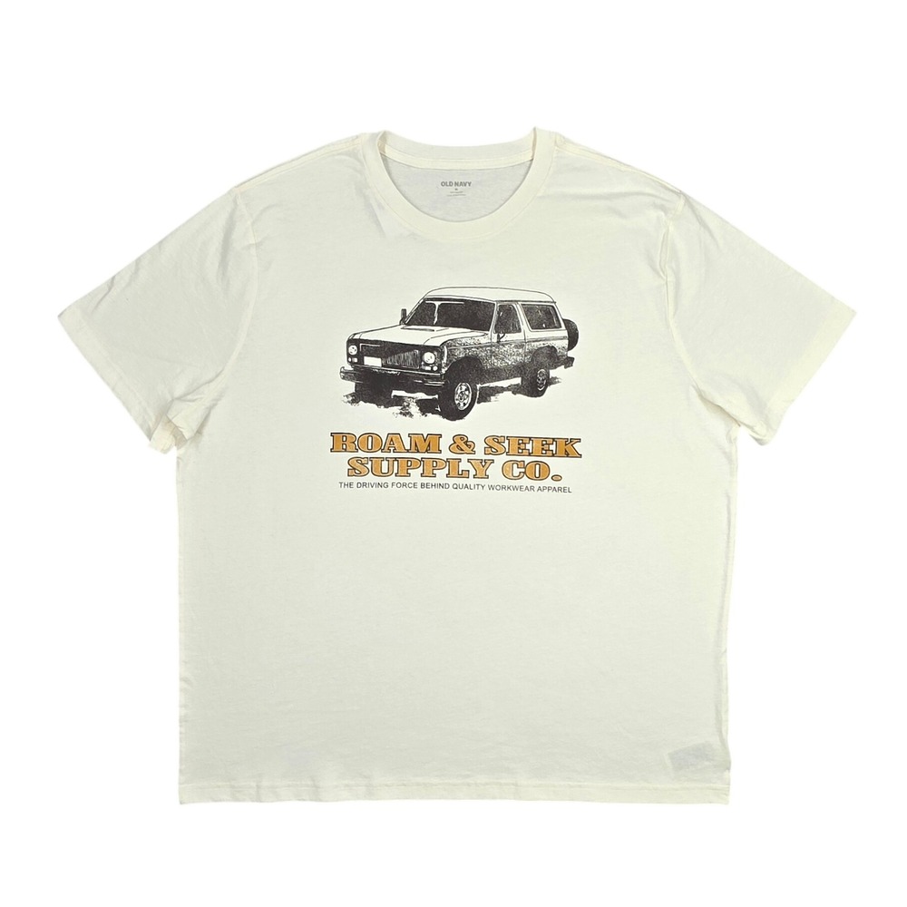 Old Navy Mens XL Roam & Seek Supply Co Graphic T-Shirt Cream Off-Road 843383-031